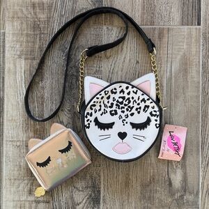 Cat Face Crossbody Bag and Coin Purse - White & Pink